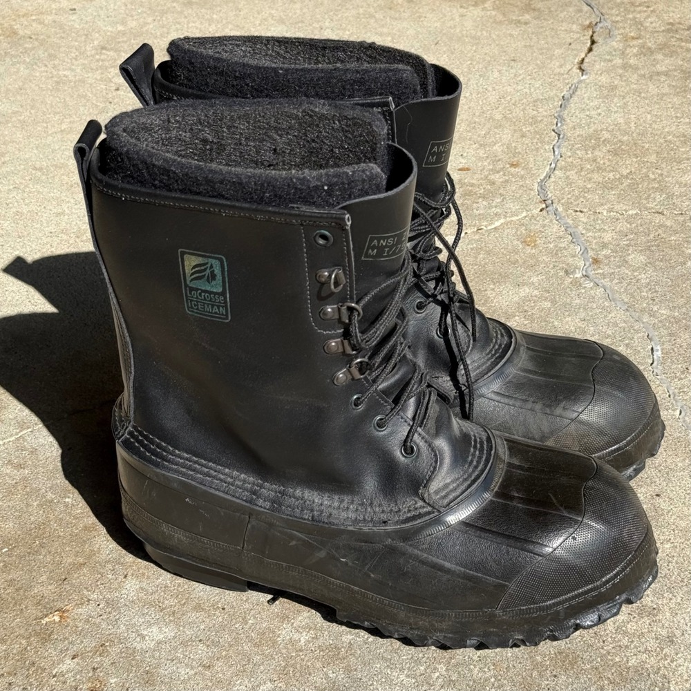 LaCrosse Iceman Boots Men 10 Black Leather Rubber Winter Pac Steel Shank Toe USA
